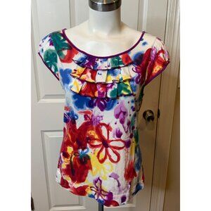 Little Yellow Button Anthropologie Multicolor Tie Die Ruffle Tank Top, Size M